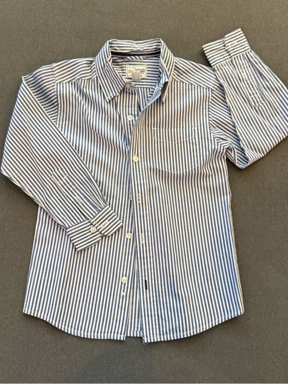 Place Boys Blue and White Striped Button-Down Shirt